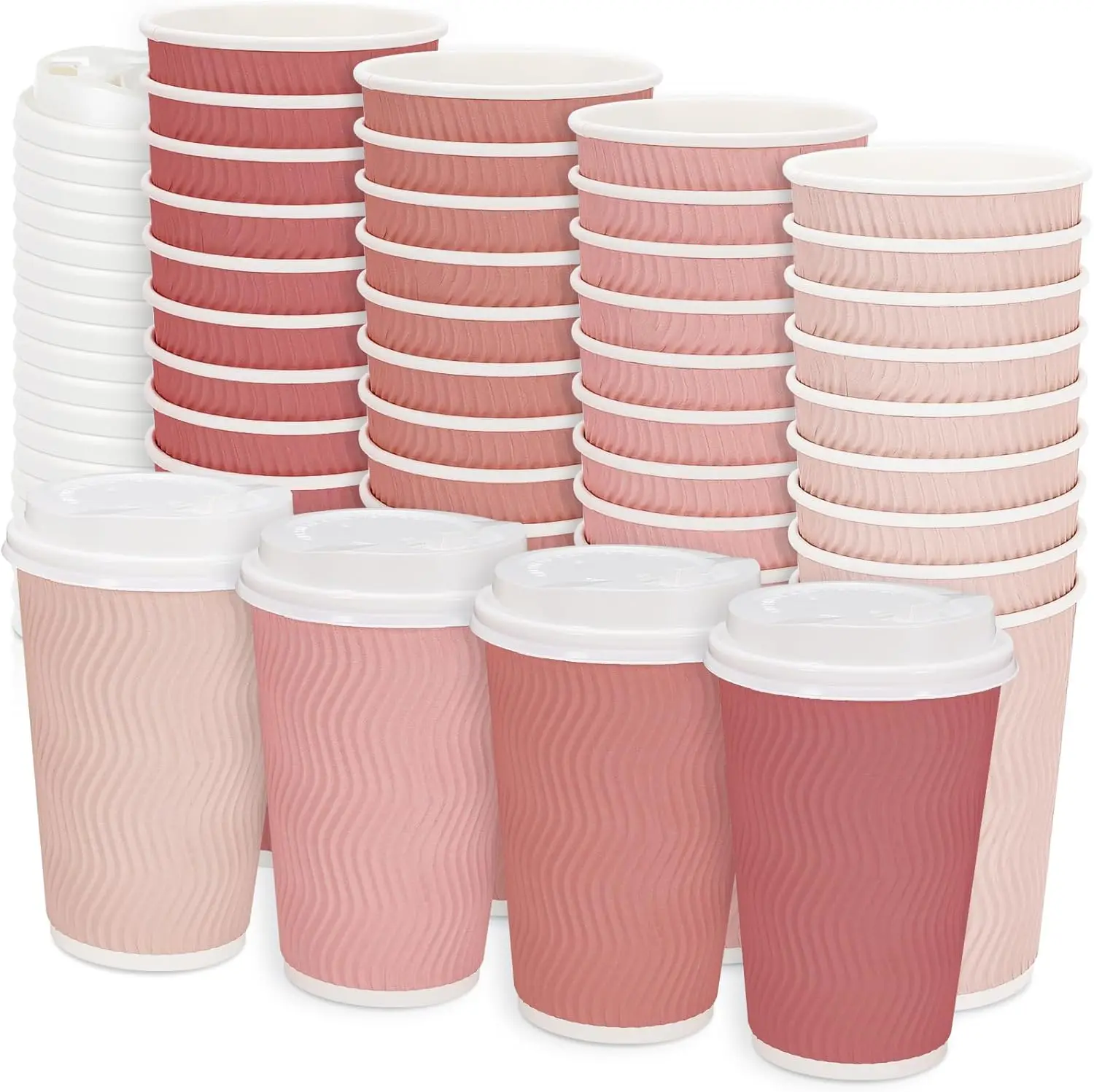 100Pcs Pink Disposable Coffee Cups with Lids 4 Gradient Pink Colors Paper Cups Corrugated Ripple Wall Insulated Hot Cups
100Pcs Pink Disposable Coffee Cups with Lids 4 Gradient Pink Colors Paper Cups Corrugated Ripple Wall Insulated Hot Cups