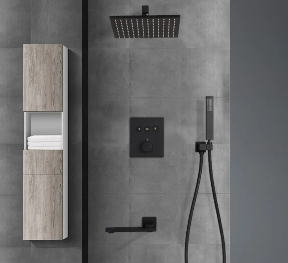 matte black square button Rain Shower Head 3 way Thermostatic Bath Shower Set in Wall Mounted thermostatic bathroom shower set
matte black square button Rain Shower Head 3 way Thermostatic Bath Shower Set in Wall Mounted thermostatic bathroom shower set