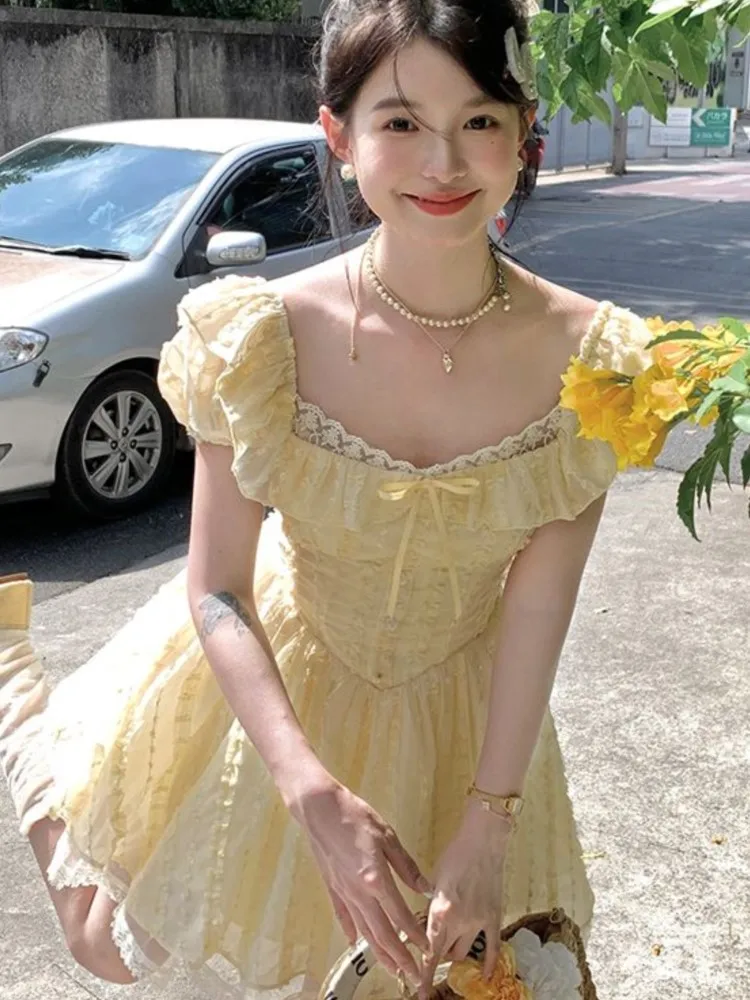 Spring Summer Sweet Yellow Lovely Dress Women New Korean Fashion Slim Fairy Cake Dresses High Street Elegant Clothing Vestidos
Spring Summer Sweet Yellow Lovely Dress Women New Korean Fashion Slim Fairy Cake Dresses High Street Elegant Clothing Vestidos