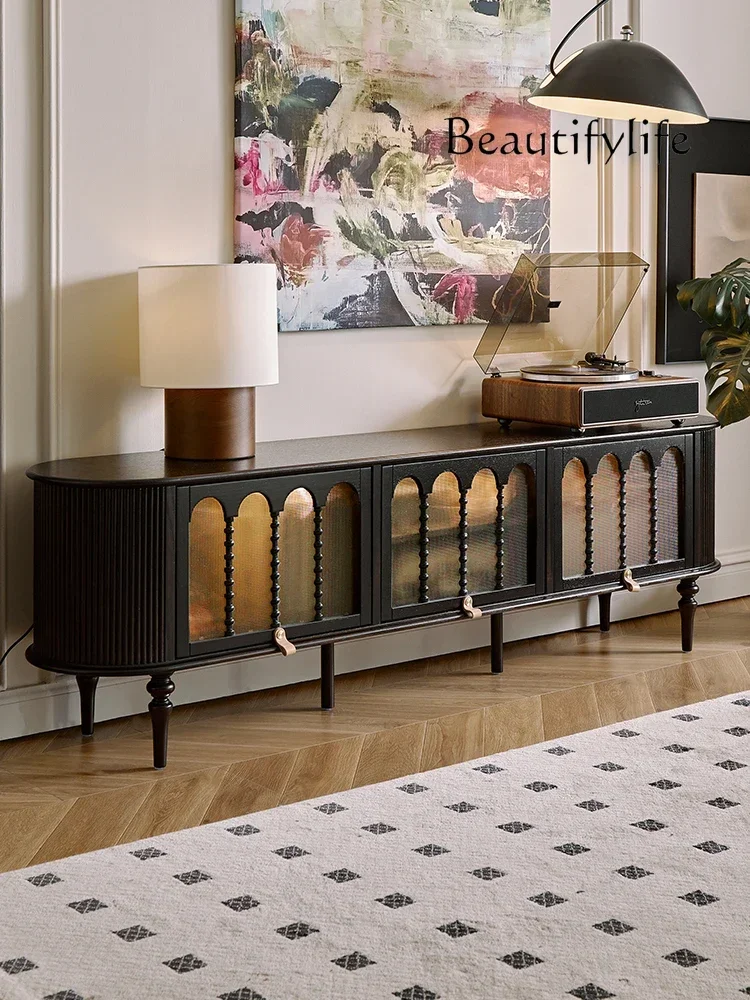 French retro solid wood TV cabinet coffee table combination home black premium sense
French retro solid wood TV cabinet coffee table combination home black premium sense