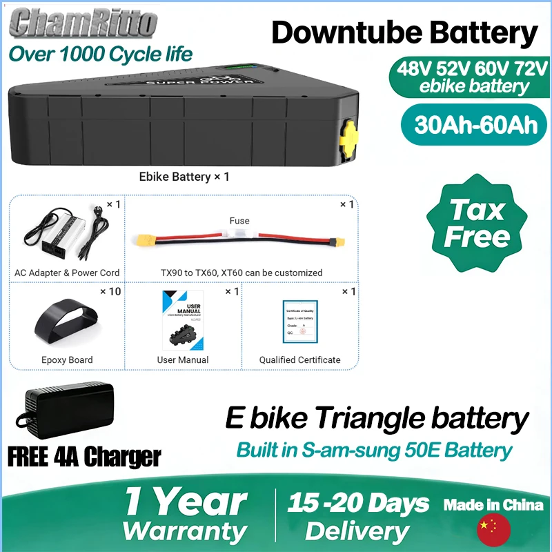 Аккумулятор для электровелосипеда 36В 48В 52В, треугольный, 60В 72В, 30Ач 40Ач 50Ач 60Ач, литиевая батарея 21700, 84В 3000Вт, высокомощный
Аккумулятор для электровелосипеда 36В 48В 52В, треугольный, 60В 72В, 30Ач 40Ач 50Ач 60Ач, литиевая батарея 21700, 84В 3000Вт, высокомощный