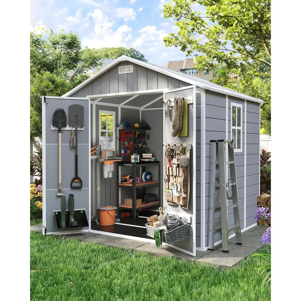 8x6 FT Storage Shed, Resin Outdoor Shed with Floor Included, Plastic Sheds Outdoor Storage for Bike, Garden Tools,Customized
8x6 FT Storage Shed, Resin Outdoor Shed with Floor Included, Plastic Sheds Outdoor Storage for Bike, Garden Tools,Customized