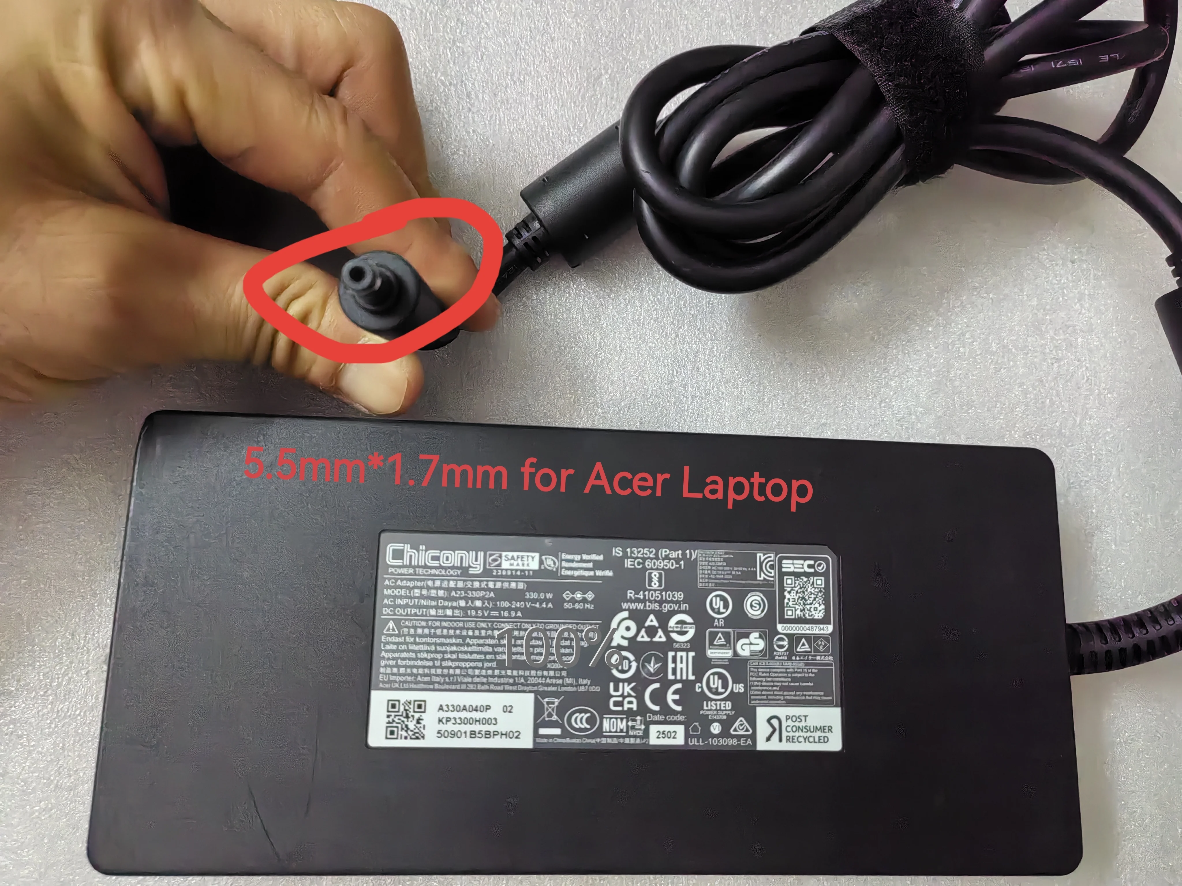OEM Chicony 19.5V 16.9A A23-330P2A 5.5mm*1.7mm 330W AC Adapter For ACER 2025 Predator Helios Neo 16S AI PHN16S-71 Gaming Laptop
OEM Chicony 19.5V 16.9A A23-330P2A 5.5mm*1.7mm 330W AC Adapter For ACER 2025 Predator Helios Neo 16S AI PHN16S-71 Gaming Laptop