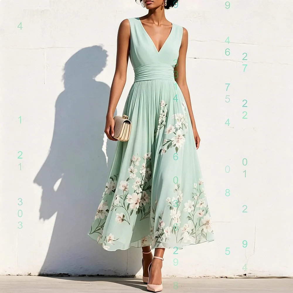 Women's Floral Print Dress Sleeveless V-Neck Pleated Long Dresses Spring Summer Matching Set Jumpsuit Playsuit
Women's Floral Print Dress Sleeveless V-Neck Pleated Long Dresses Spring Summer Matching Set Jumpsuit Playsuit