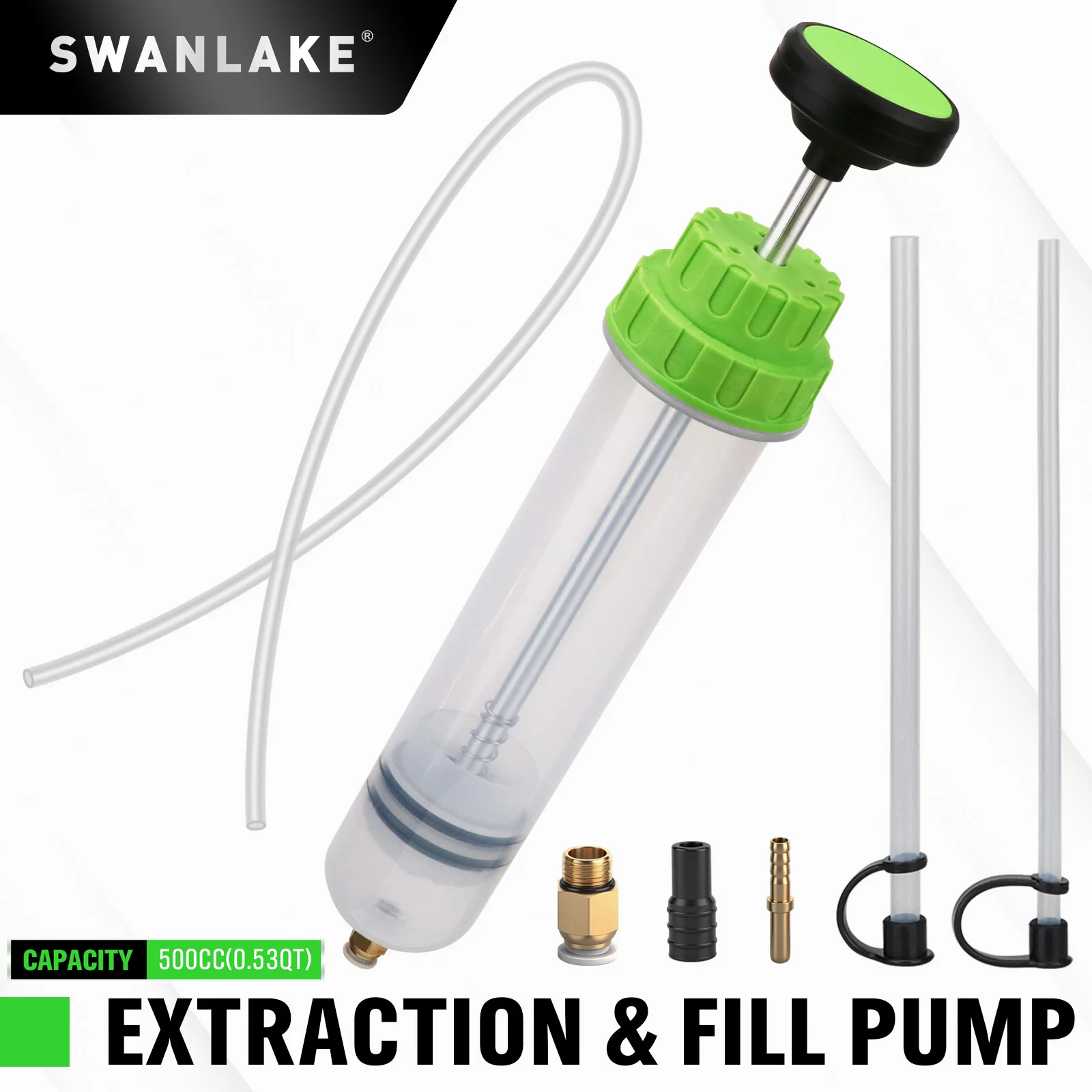 SWANLAKE 500cc Fluid Extractor & Fill Pump — Oil Change Tool for Cars/Lawn Mowers | 23" Hose + 2×12" Extensions
SWANLAKE 500cc Fluid Extractor & Fill Pump — Oil Change Tool for Cars/Lawn Mowers | 23" Hose + 2×12" Extensions