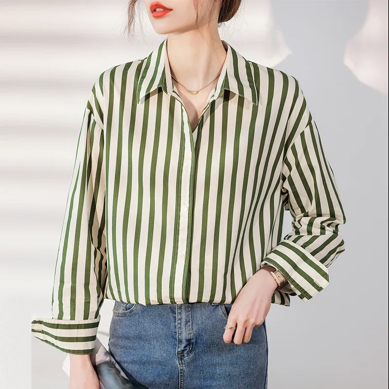 Fashion Long Sleeve Turn Down Collar Women Shirt Striped Shirt Blouse Women Tops Blouses Shirts Blusas Para Mujer Camisas N235
Fashion Long Sleeve Turn Down Collar Women Shirt Striped Shirt Blouse Women Tops Blouses Shirts Blusas Para Mujer Camisas N235