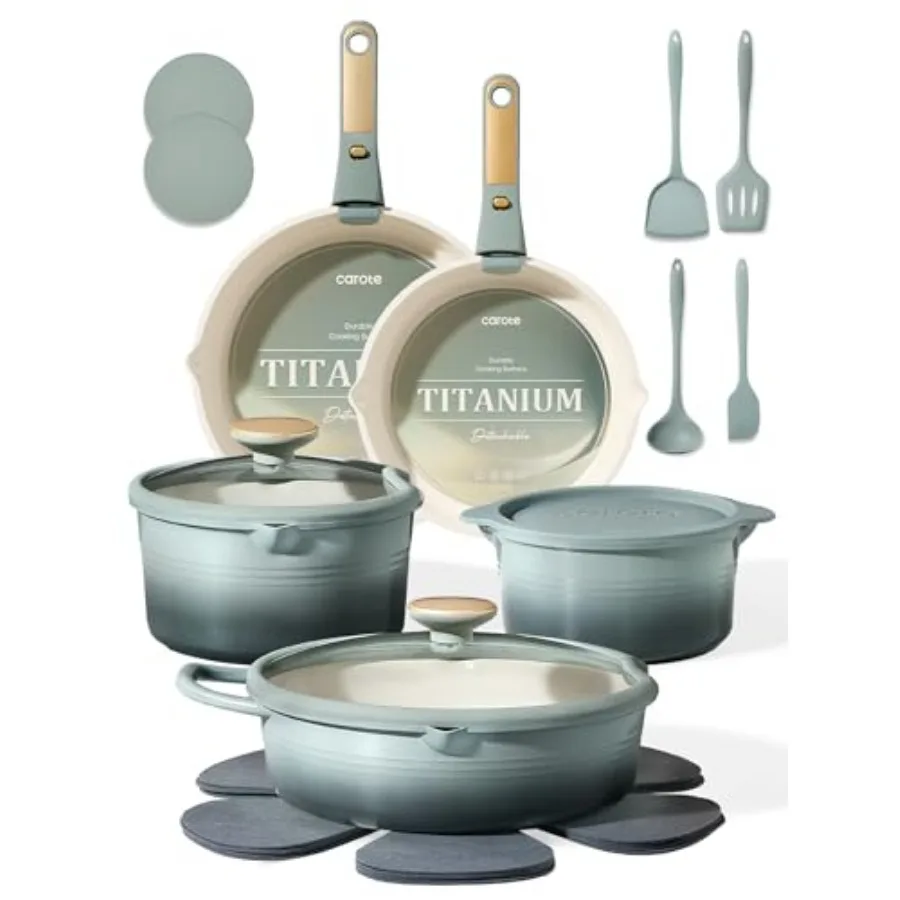 20Pcs Titanium Cookware Set, Pots and Pans Set Non Stick, Kitchen Cooking Set with Detachable Handle, Non Toxic Induction Cookw
20Pcs Titanium Cookware Set, Pots and Pans Set Non Stick, Kitchen Cooking Set with Detachable Handle, Non Toxic Induction Cookw