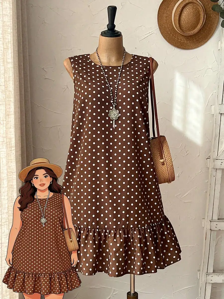 Brown Polka Dot Sleeveless Ruffle Hem Casual Dress For Women Summer Spring
Brown Polka Dot Sleeveless Ruffle Hem Casual Dress For Women Summer Spring