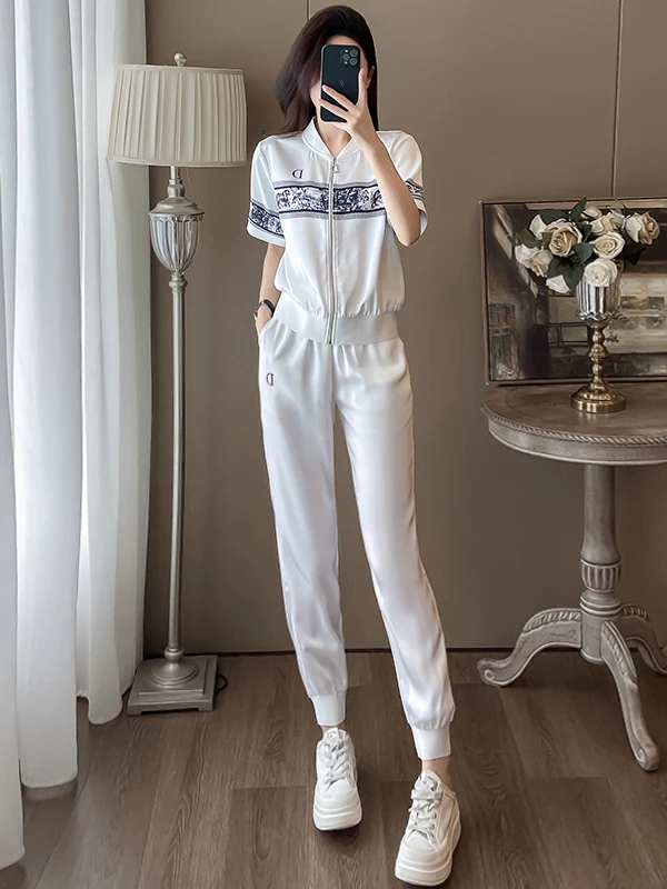 High-End Slimming Women's Sportswear Set Summer Casual Short Sleeve Top And Trousers Two-Piece Suite Cotton Zipper Closure
High-End Slimming Women's Sportswear Set Summer Casual Short Sleeve Top And Trousers Two-Piece Suite Cotton Zipper Closure