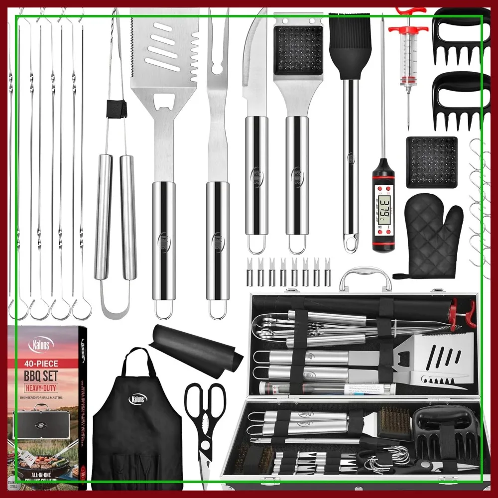 40 Pcs Heavy Duty Stainless Steel BBQ Grill Set - Complete Outdoor Barbecue Accessories for Men, Dad Gifts
40 Pcs Heavy Duty Stainless Steel BBQ Grill Set - Complete Outdoor Barbecue Accessories for Men, Dad Gifts