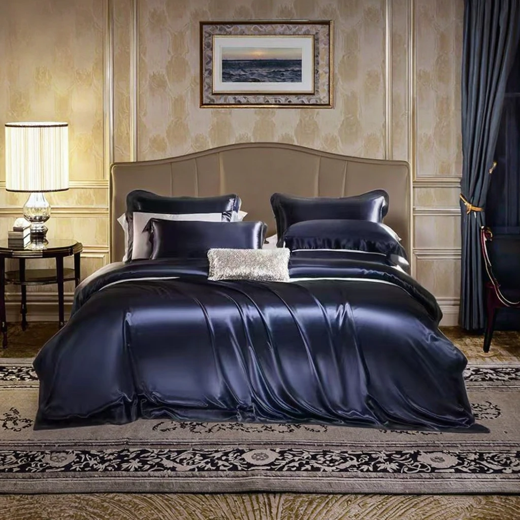 Luxury Solid Color19mm Mulberry Silk Home Textiles Blue Bedsheets Cooling Blue Bedding Set
Luxury Solid Color19mm Mulberry Silk Home Textiles Blue Bedsheets Cooling Blue Bedding Set