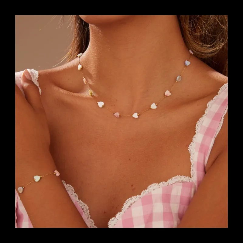 Ins Wind Color Heart Fritillary Stainless Steel Necklace Dopamine Sweet Delicate Collarbone Chain Bracelet Wholesale
Ins Wind Color Heart Fritillary Stainless Steel Necklace Dopamine Sweet Delicate Collarbone Chain Bracelet Wholesale
