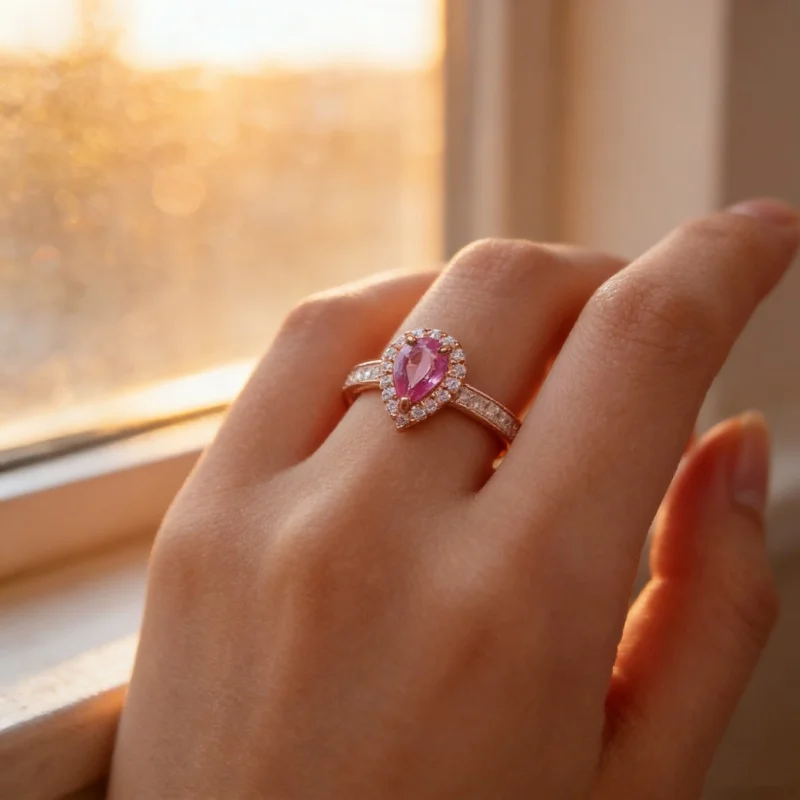 Natural Pink Sapphire 4*6mm Teardrop Halo Ring S925 Silver Rose Gold Plated With CUG Gem Certificate
Natural Pink Sapphire 4*6mm Teardrop Halo Ring S925 Silver Rose Gold Plated With CUG Gem Certificate