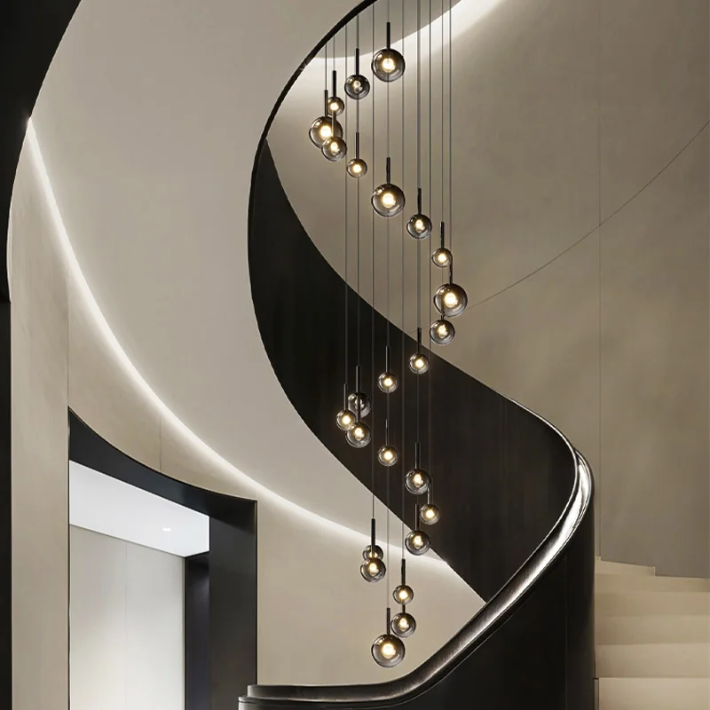 Scandinavian black glass ceiling pendant light for stairs, attic Height adjustable , APP dimmable for home decoration
Scandinavian black glass ceiling pendant light for stairs, attic Height adjustable , APP dimmable for home decoration