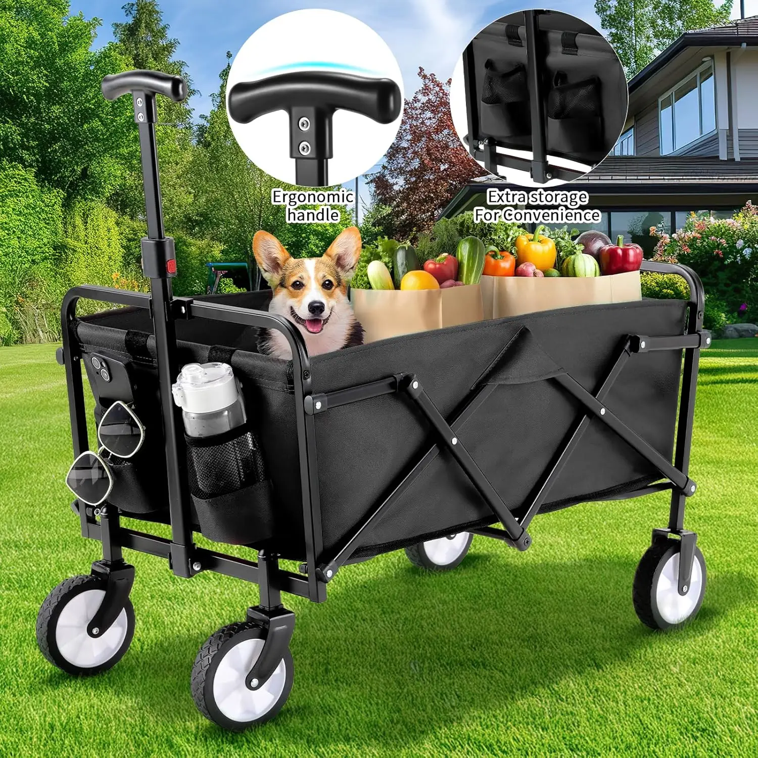 Portable Utility Wagon Camping, Beach Cart w/ 360° Wheels Collapsible Wagon Cart,150 lbs Max Load Folding Wagon Cart & Carry Bag
Portable Utility Wagon Camping, Beach Cart w/ 360° Wheels Collapsible Wagon Cart,150 lbs Max Load Folding Wagon Cart & Carry Bag