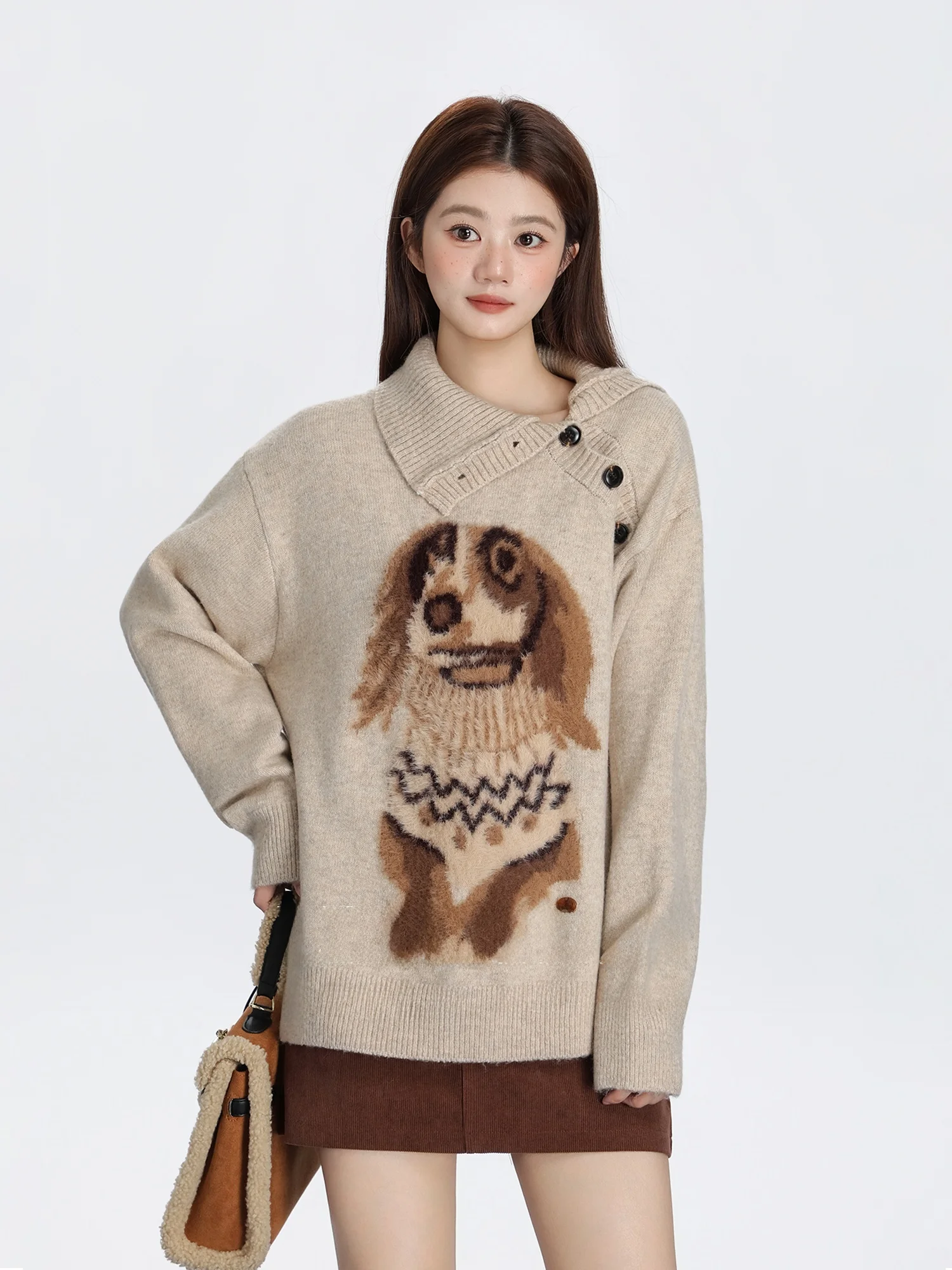 Retro Dog Pattern Knitted Sweater Women's Loose Lazy Sle Overhead Top Winter New Arrival Casual Comfortable Long Sve
Retro Dog Pattern Knitted Sweater Women's Loose Lazy Sle Overhead Top Winter New Arrival Casual Comfortable Long Sve