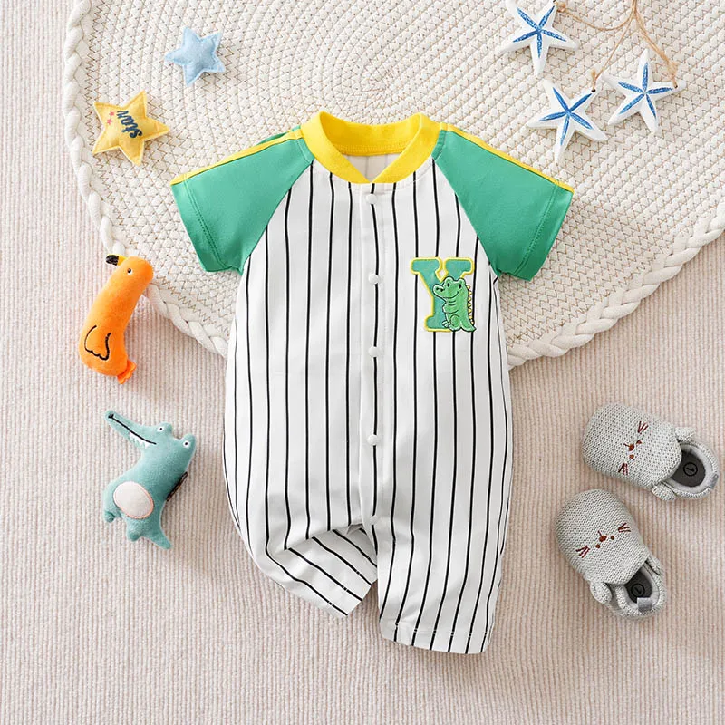Baby Boy Romper Striped Short Sleeve Dinosaur Letter Y Embroidery Jumpsuit Newborn Baseball Style Summer Clothes 0-18M
Baby Boy Romper Striped Short Sleeve Dinosaur Letter Y Embroidery Jumpsuit Newborn Baseball Style Summer Clothes 0-18M