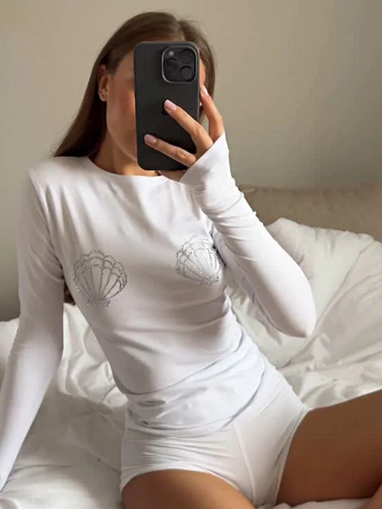 Женская круглая футболка Ne Rhinestone Long Sve irt из смеси хлопка, блестящий топ, однотонная весенняя повседневная футболка
Женская круглая футболка Ne Rhinestone Long Sve irt из смеси хлопка, блестящий топ, однотонная весенняя повседневная футболка