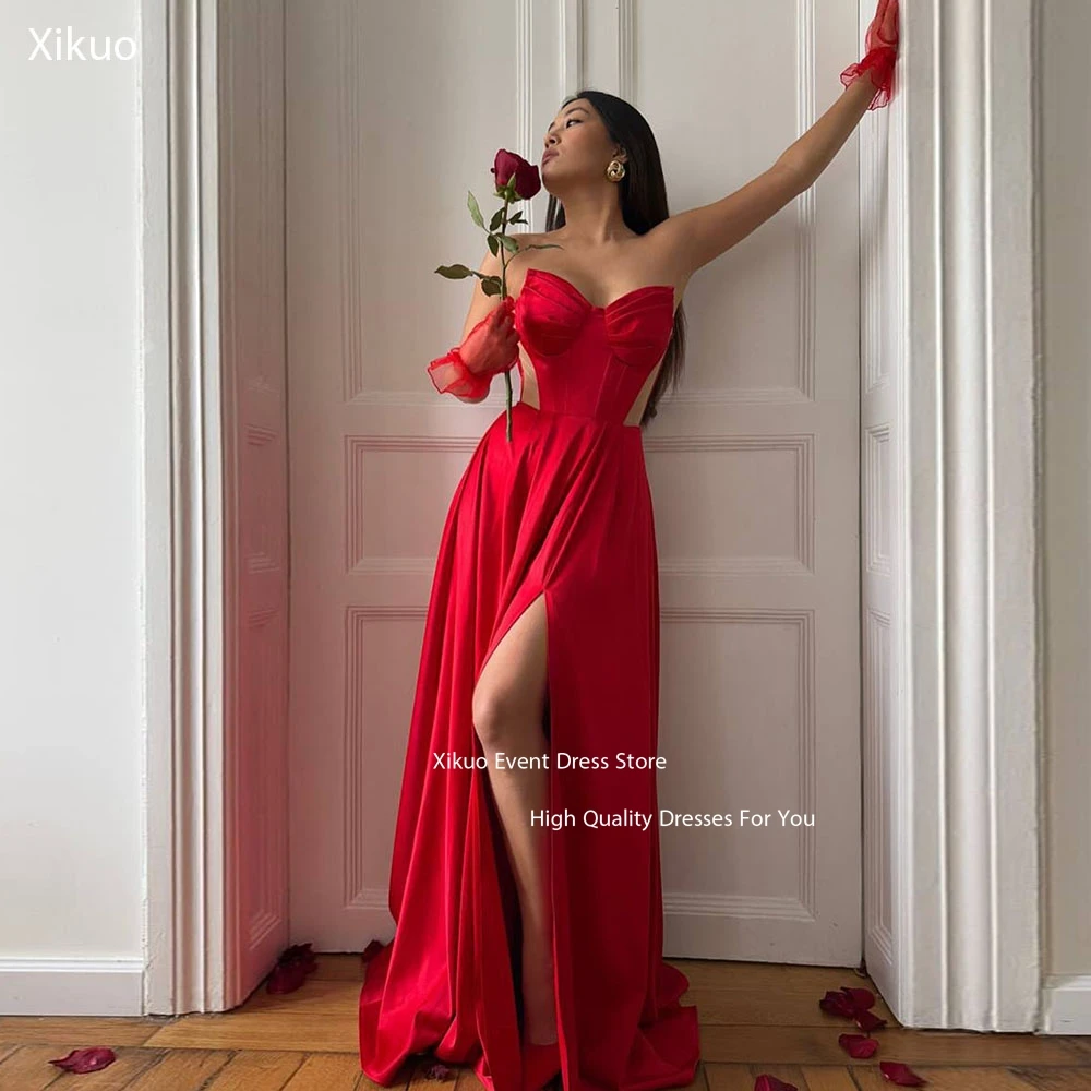 Xikuo Sweetheart Satin A-line Evening Dress Court Train Pleated Sukienki Imprezowe Prom Dress High Split Party Gowns Customized
Xikuo Sweetheart Satin A-line Evening Dress Court Train Pleated Sukienki Imprezowe Prom Dress High Split Party Gowns Customized