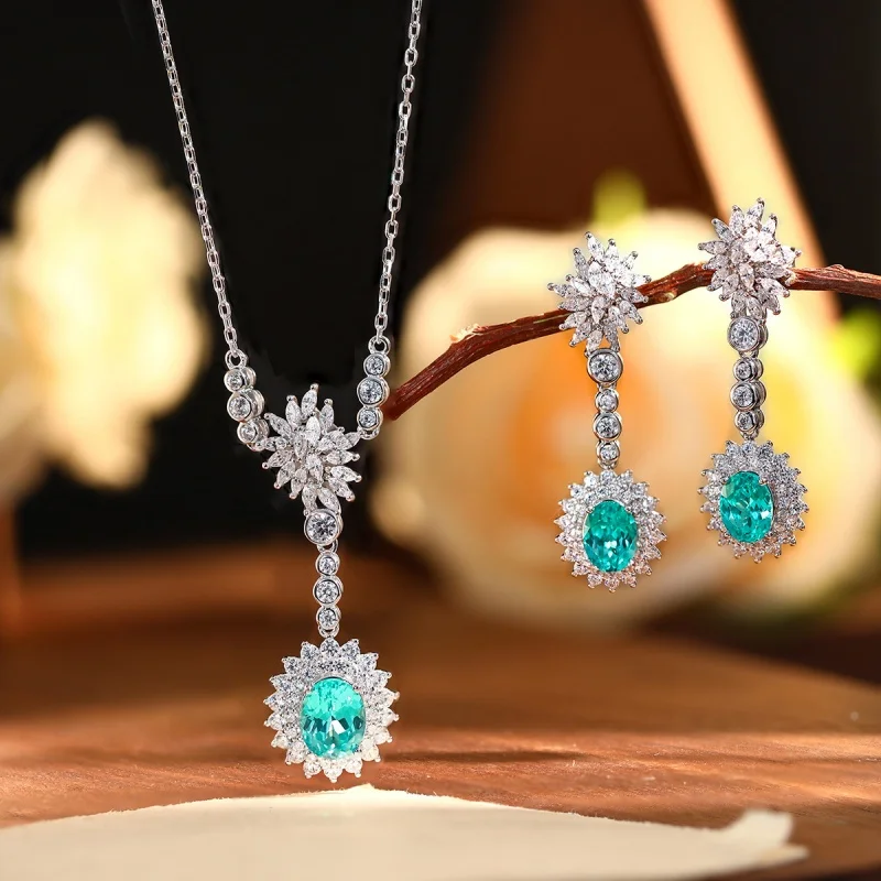 KEEP YES Lab-Grown Synthetic Gemstone 7*9mm Paraiba Turquoise Pendant Necklace 6*8mm Earrings for Women Jewery Set 925 Silver
KEEP YES Lab-Grown Synthetic Gemstone 7*9mm Paraiba Turquoise Pendant Necklace 6*8mm Earrings for Women Jewery Set 925 Silver