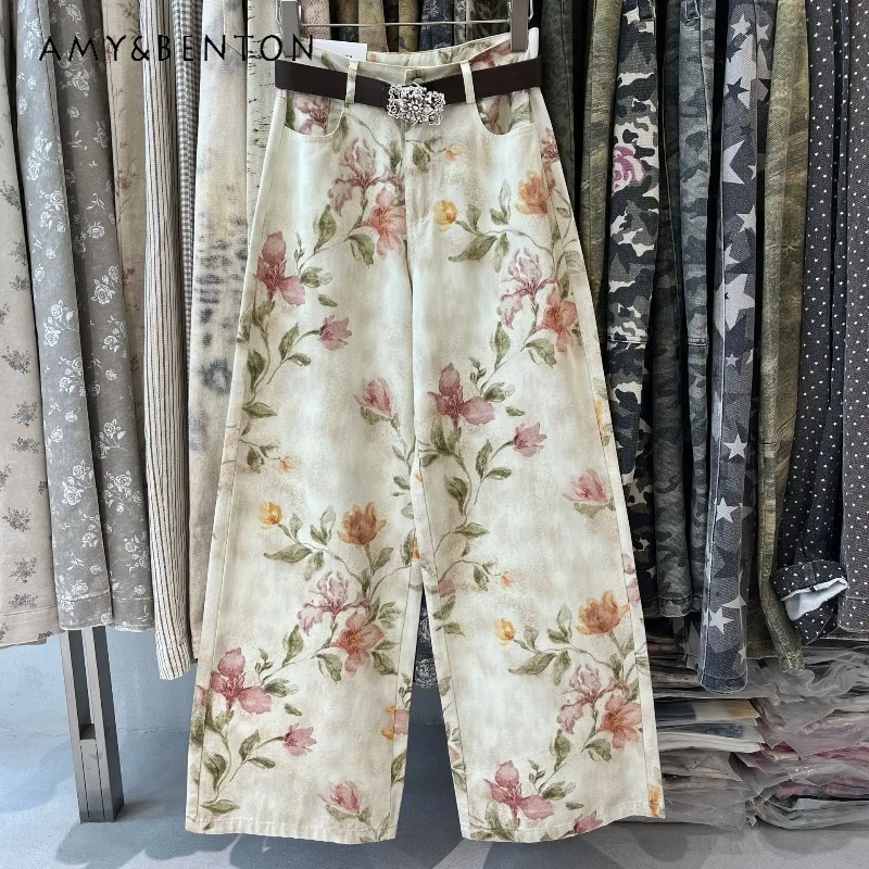 New Vintage Pastoral Vine Floral Wide Leg Pants Women's New High Waist Draped Faded Design Floor Length Trousers For Tall Girls
New Vintage Pastoral Vine Floral Wide Leg Pants Women's New High Waist Draped Faded Design Floor Length Trousers For Tall Girls