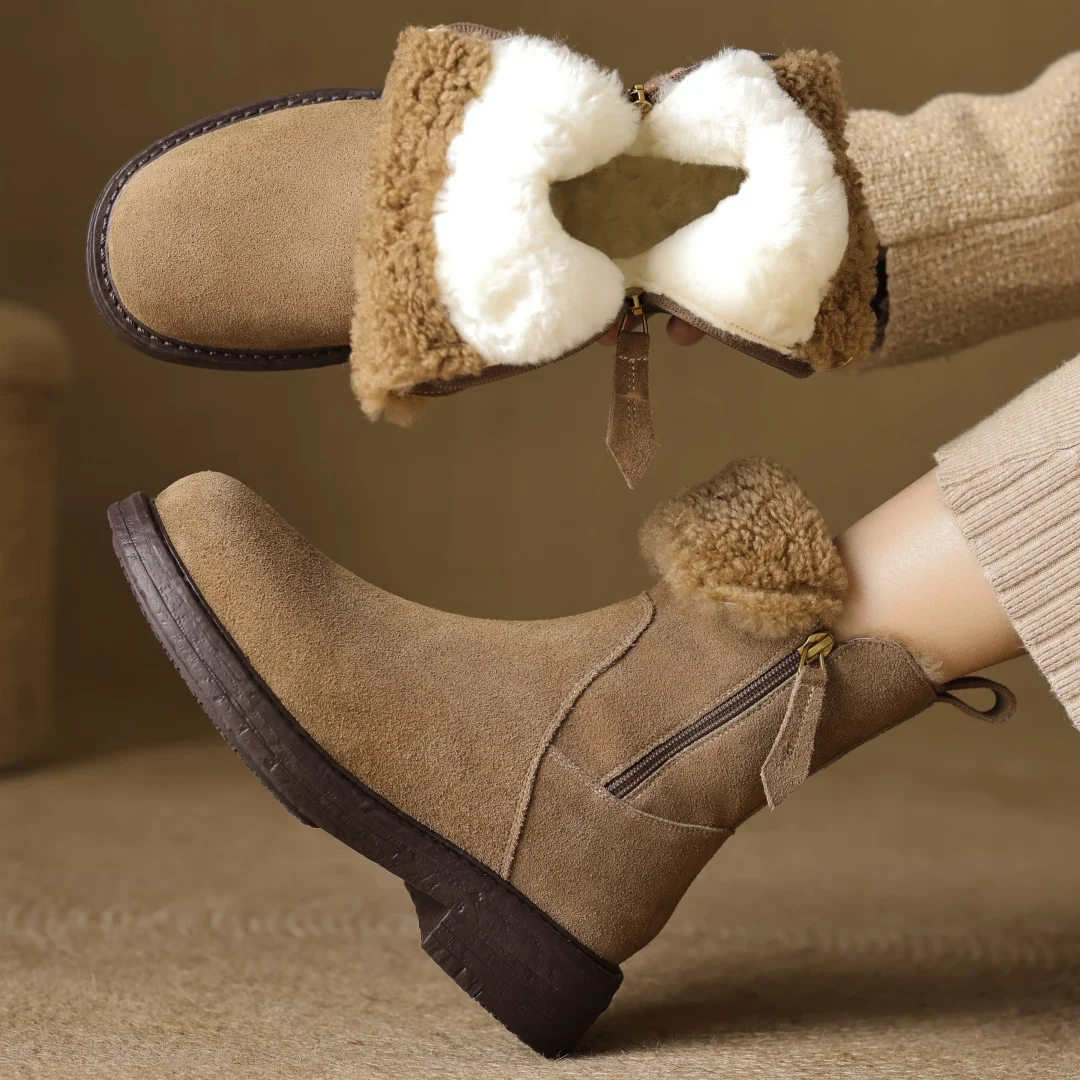 Women's genuine leather double zip round toe wool inside winter ankle snow boots 4cm thick low heel casual warm short booties
Women's genuine leather double zip round toe wool inside winter ankle snow boots 4cm thick low heel casual warm short booties