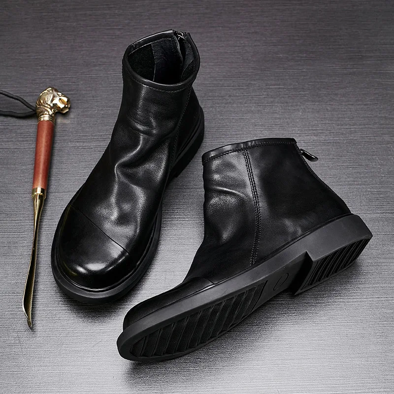 New Men's Boots Genuine Leather Thick Sole High Top Fashion Round Toe Work Shoes Male Casual Motorcycle Chelsea Boots 030
New Men's Boots Genuine Leather Thick Sole High Top Fashion Round Toe Work Shoes Male Casual Motorcycle Chelsea Boots 030