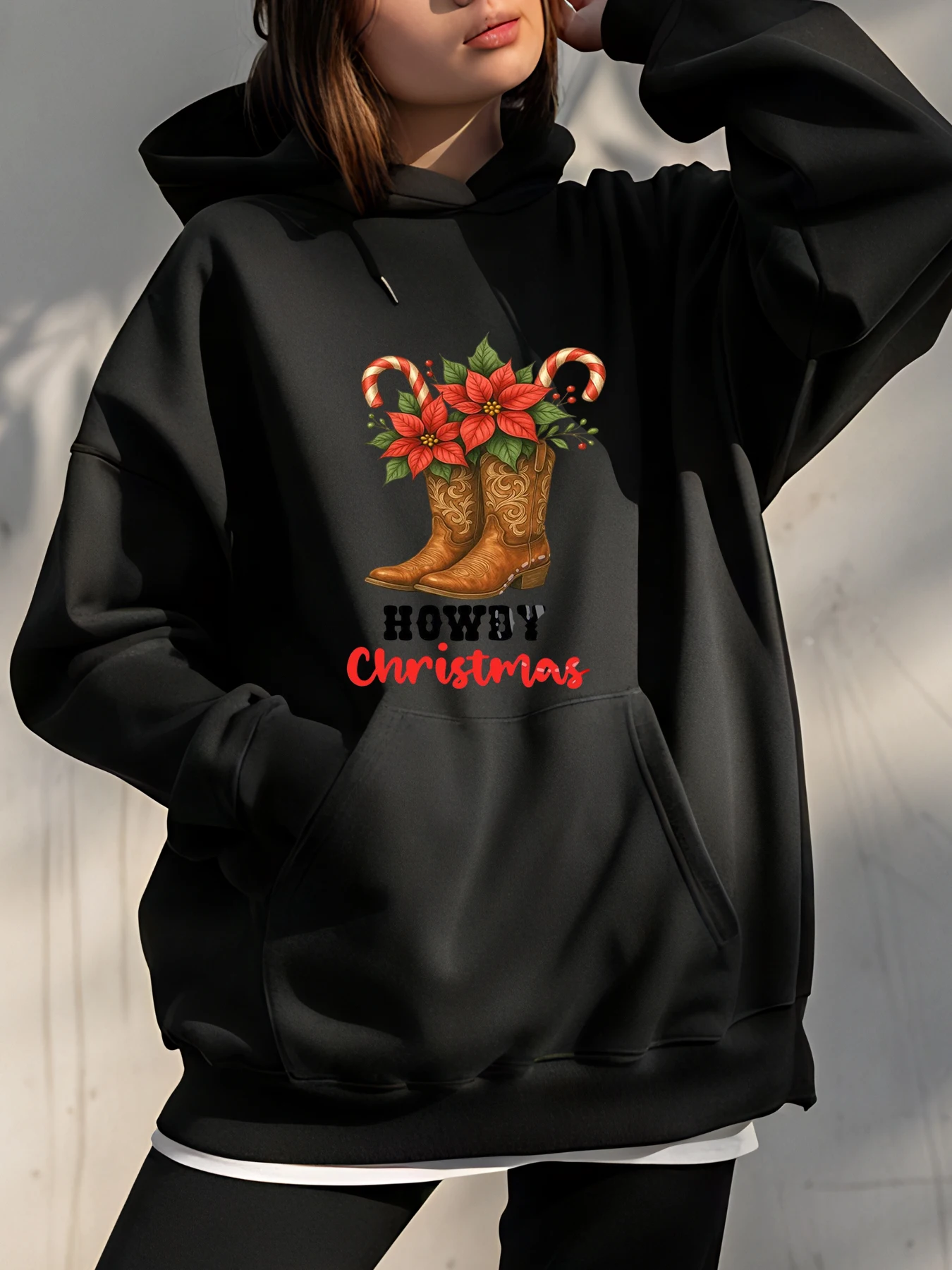 Рождественская толстовка с капюшоном, ковбойские сапоги, пуансеттия, женская повседневная праздничная толстовка с принтом конфетной трости, Рождественский подарок для нее
Рождественская толстовка с капюшоном, ковбойские сапоги, пуансеттия, женская повседневная праздничная толстовка с принтом конфетной трости, Рождественский подарок для нее