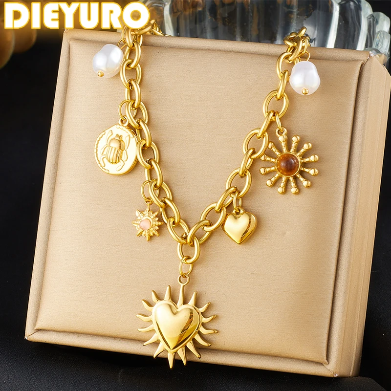 DIEYURO 316L Stainless Steel Golden Summer Sun Heart Drop Necklace For Women Lady New Trend Waterproof Neck Chain Jewelry Gift
DIEYURO 316L Stainless Steel Golden Summer Sun Heart Drop Necklace For Women Lady New Trend Waterproof Neck Chain Jewelry Gift