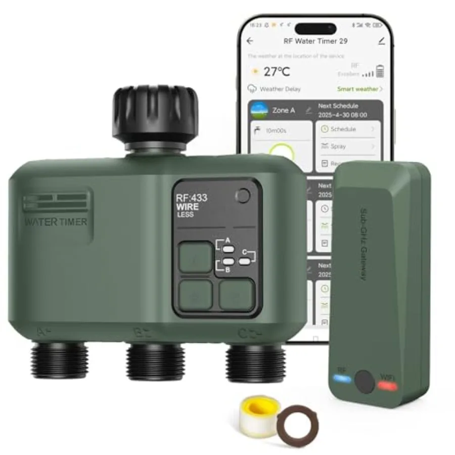 Garden hose smart sprinkler timer with WiFi ABS plastic white 98-feet RF range rain delay APP/voice control automatic/manual ir
Garden hose smart sprinkler timer with WiFi ABS plastic white 98-feet RF range rain delay APP/voice control automatic/manual ir