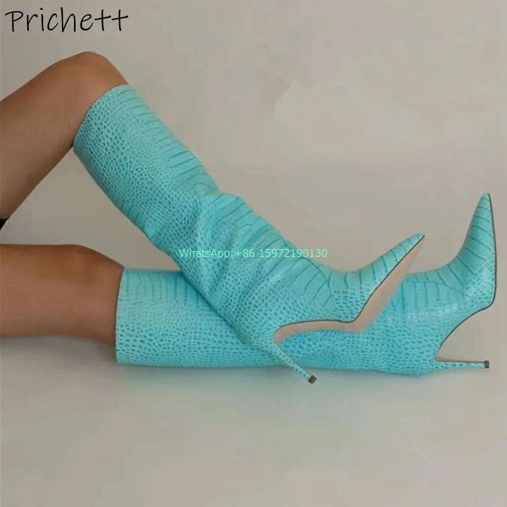 Подиумные сапоги со змеиным узором, синие флуоресцентные зеленые сапоги до колена без шнуровки с острым носком, женские пикантные туфли на шпильке для подиума 2024
Подиумные сапоги со змеиным узором, синие флуоресцентные зеленые сапоги до колена без шнуровки с острым носком, женские пикантные туфли на шпильке для подиума 2024