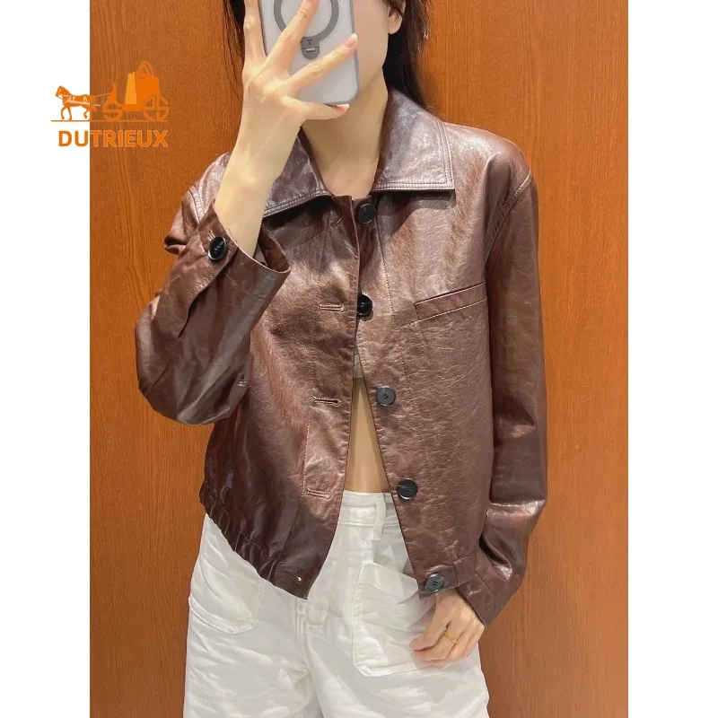 Autumn Women's Lapel Waist Elastic Design Real Leather Jacket, 100% Genuine Sheepskin Exquisite Elegant Rigorous Classic Coat
Autumn Women's Lapel Waist Elastic Design Real Leather Jacket, 100% Genuine Sheepskin Exquisite Elegant Rigorous Classic Coat