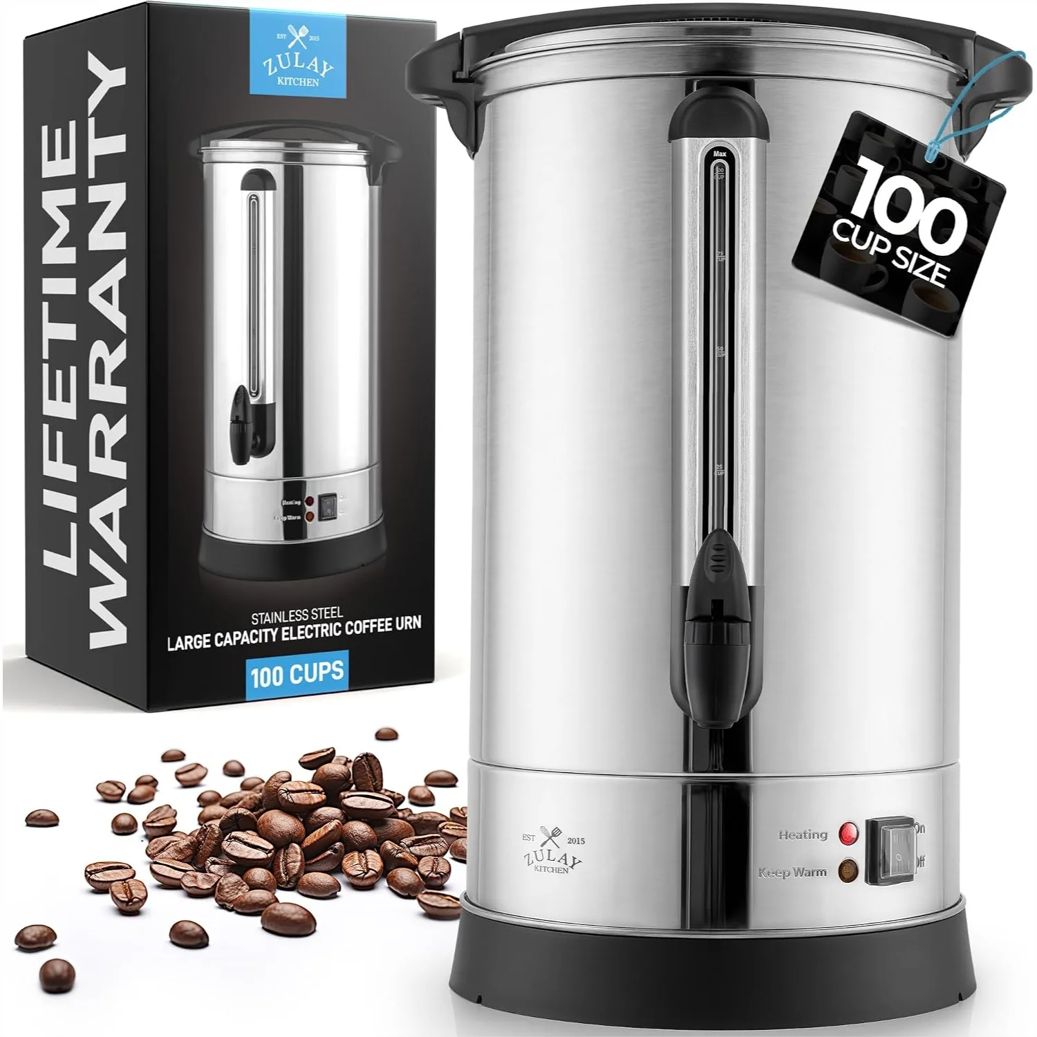100 Cup Coffee Maker Hot Water Urn with Double-Wall Stainless Steel, Quick Brew for Events & Catering
100 Cup Coffee Maker Hot Water Urn with Double-Wall Stainless Steel, Quick Brew for Events & Catering