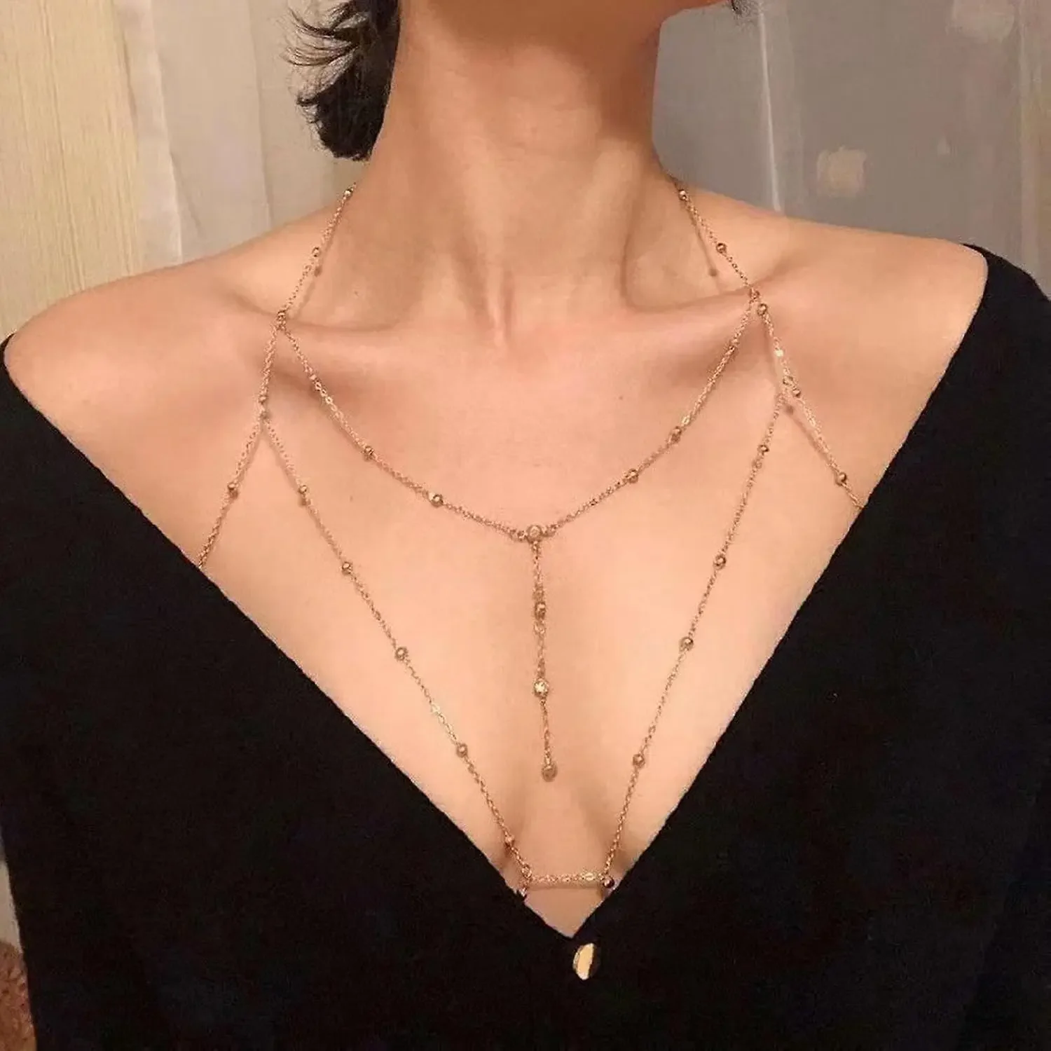 Women's sexy multi-layer necklace, women's body chain, multifunctional cross bikini chest chain, necklace, summer beach rhinestone hot girl vest accessory chest chain
Women's sexy multi-layer necklace, women's body chain, multifunctional cross bikini chest chain, necklace, summer beach rhinestone hot girl vest accessory chest chain