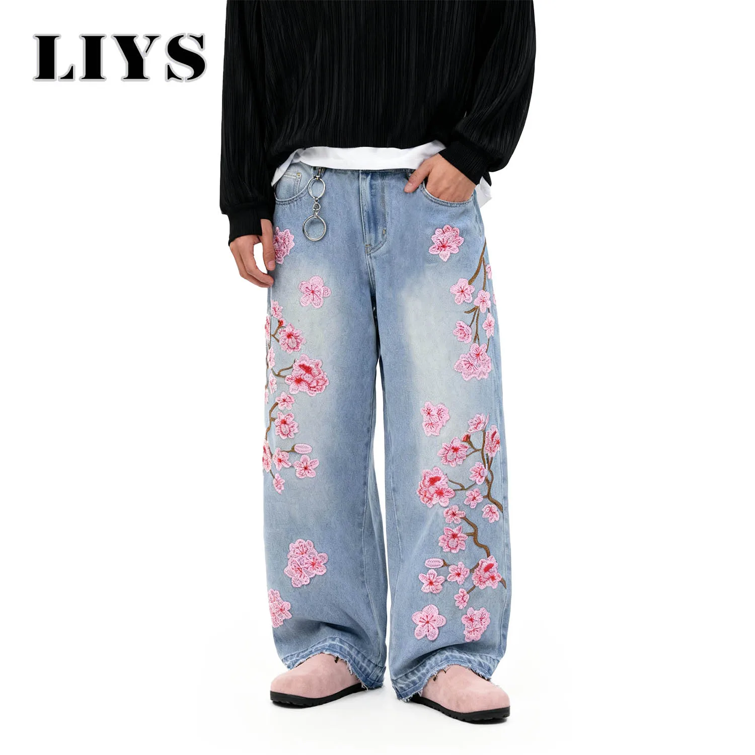 LIYS Men's Light Colored Fashion Japanese High-End Heavy Industry Cherry Blossom Embroidery Loose Casual Street Wide Leg Jeans
LIYS Men's Light Colored Fashion Japanese High-End Heavy Industry Cherry Blossom Embroidery Loose Casual Street Wide Leg Jeans
