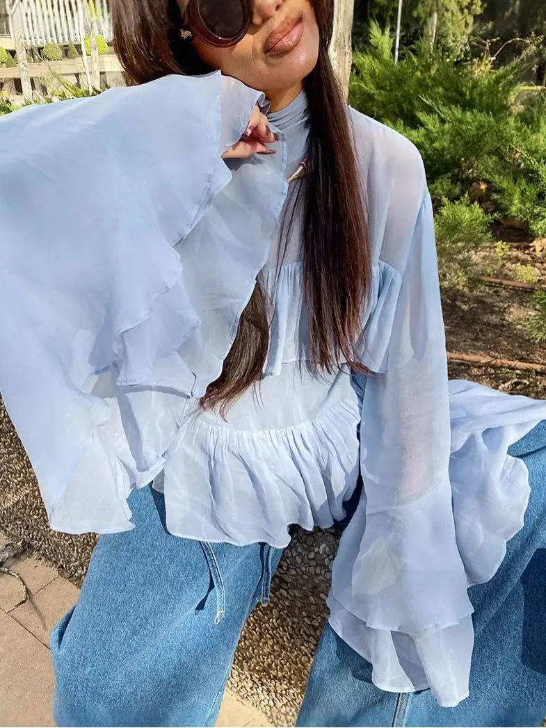 Women's Ruffled Long Sve irt High Collar Bell Sve Commute Sle Color Top Full Length Design Faionable Ladies...
Women's Ruffled Long Sve irt High Collar Bell Sve Commute Sle Color Top Full Length Design Faionable Ladies...