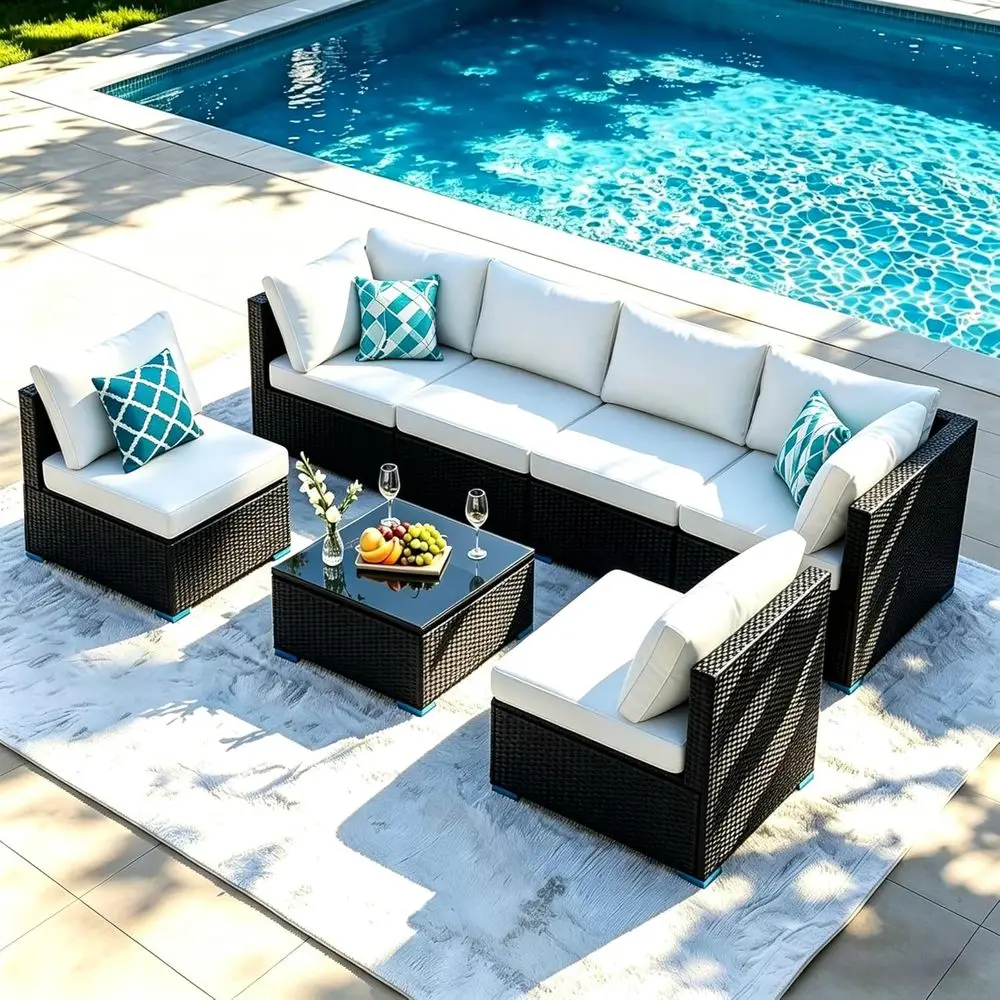 7-Piece Outdoor Sectional Sofa Set with Cushions and Cover, Poolside Furniture, Wicker Patio Conversation Set in Cream
7-Piece Outdoor Sectional Sofa Set with Cushions and Cover, Poolside Furniture, Wicker Patio Conversation Set in Cream
