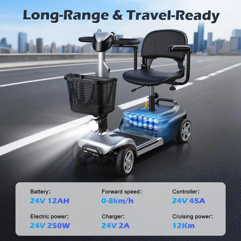 7.46 Miles Range 4 Wheels Electric Mobility Scooter 5MPH Lightweight Foldable for Seniors LED Light Basket Charger Included
7.46 Miles Range 4 Wheels Electric Mobility Scooter 5MPH Lightweight Foldable for Seniors LED Light Basket Charger Included