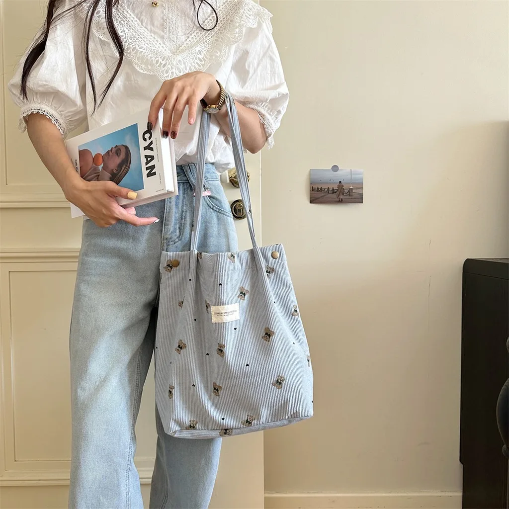 Dual Strap Bag Trendy Corduroy Tote Bag Large Capacity Handbag Versatile Magnetic Closure Bag For Campus Life Daily School Use Dual Strap Bag Trendy Corduroy Tote Bag Large Capacity Handbag Versatile Magnetic Closure Bag For Campus Life Daily School Use