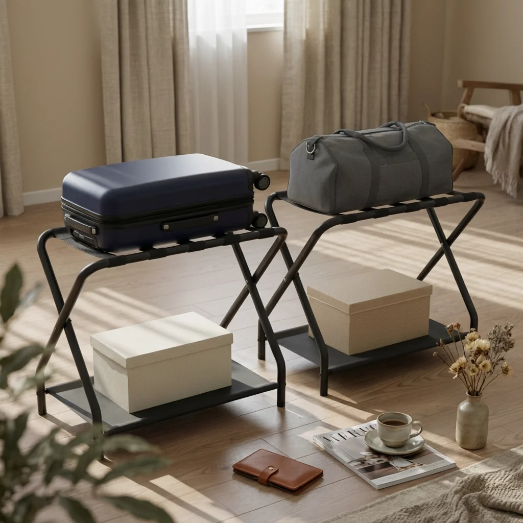 Folding Luggage Rack Compact Foldable Luggage Rack Metal Suitcase Holder Black Travel Gear Space-Saving
Folding Luggage Rack Compact Foldable Luggage Rack Metal Suitcase Holder Black Travel Gear Space-Saving