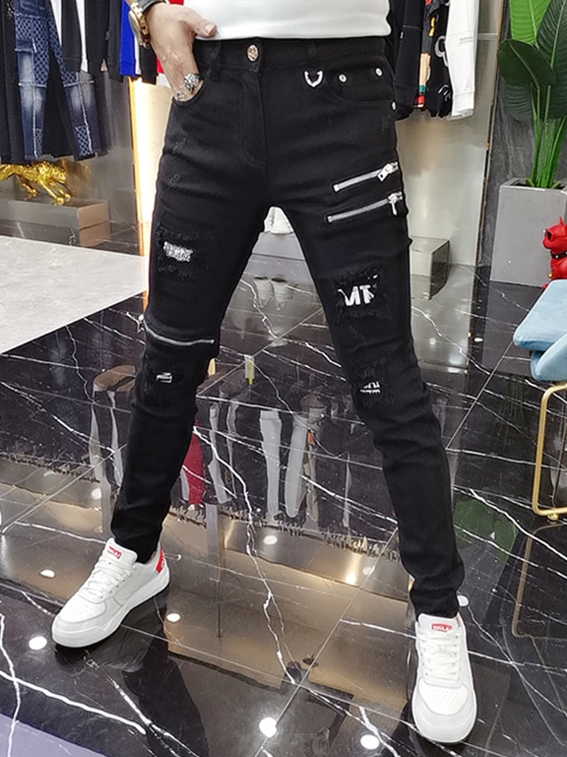 Мужские джинсы Bla High Street с молнией и стразами, молодежные, модные, облегающие, с зауженными штанинами, для осеннего сезона, повседневная одежда
Мужские джинсы Bla High Street с молнией и стразами, молодежные, модные, облегающие, с зауженными штанинами, для осеннего сезона, повседневная одежда