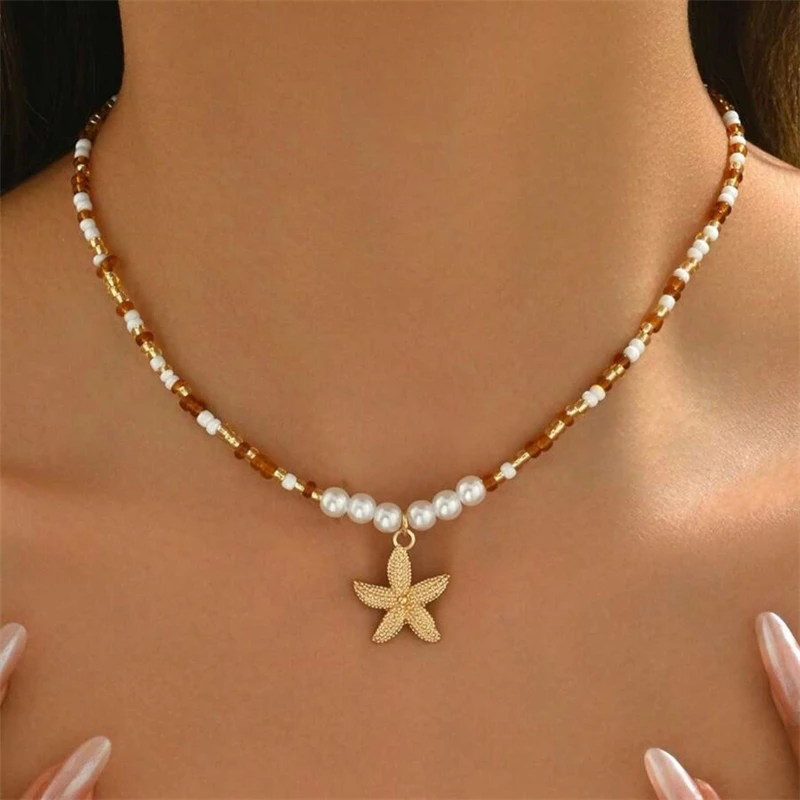 Bohemian Starfish Pendant Necklace, Handmade Rice Bead & Imitation Pearl Choker for Women
Bohemian Starfish Pendant Necklace, Handmade Rice Bead & Imitation Pearl Choker for Women