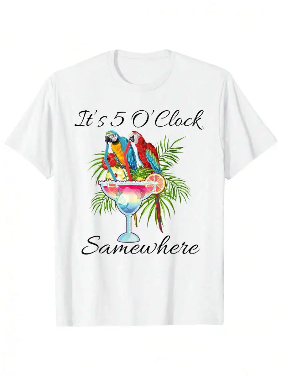 180G Cotton Printed Round Neck Short Sleeve T-Shirt Parrot Margarita Its 5 OClock Somewhere
180G Cotton Printed Round Neck Short Sleeve T-Shirt Parrot Margarita Its 5 OClock Somewhere