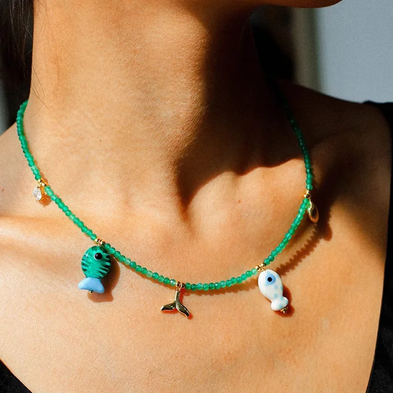 Summer Sea Beach Holiday Ins Green Agate Glass Marine Animal Necklace for Women Refreshing Fashion Simple Trendy Small Fish Bead
Summer Sea Beach Holiday Ins Green Agate Glass Marine Animal Necklace for Women Refreshing Fashion Simple Trendy Small Fish Bead