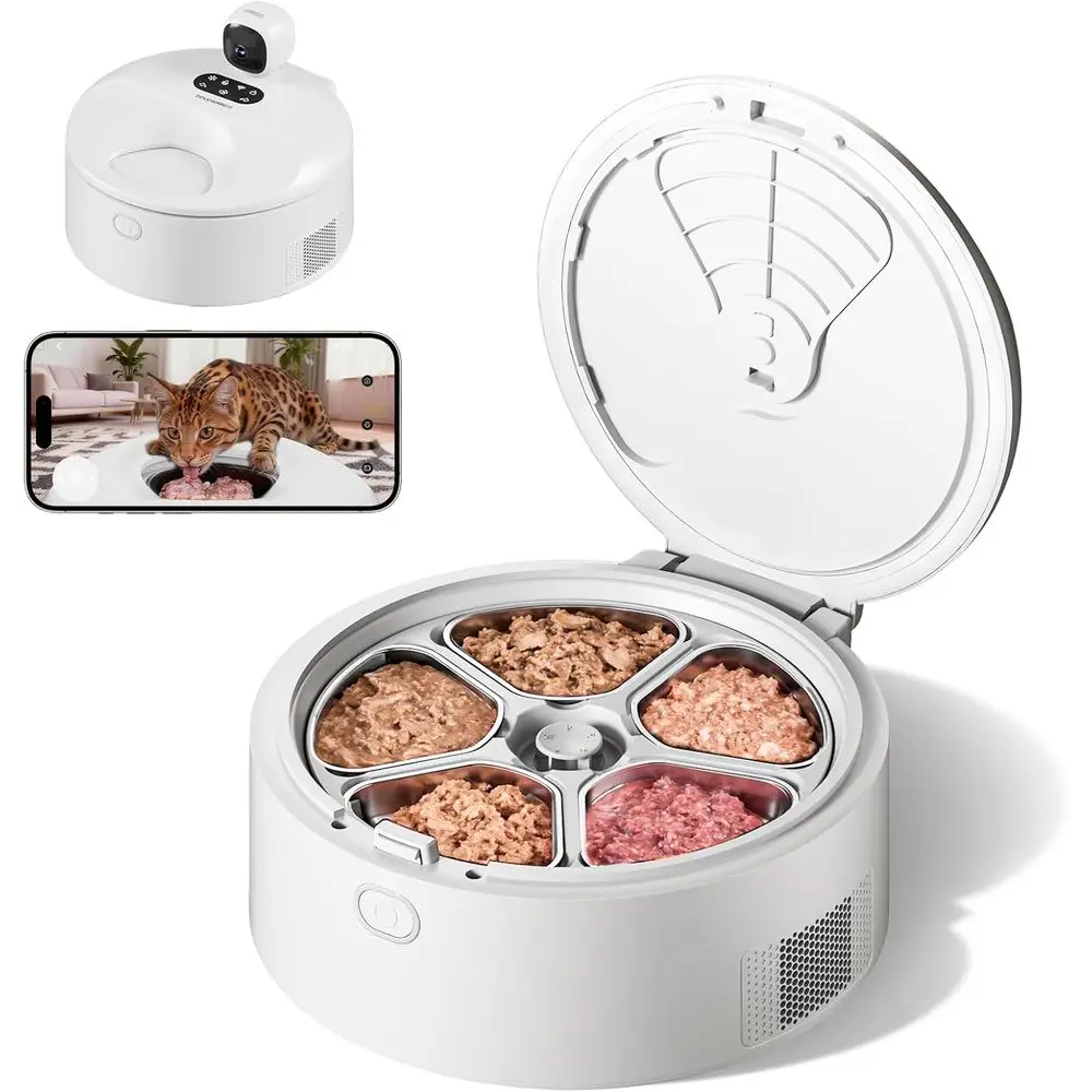 Smart Pet Food Dispenser with Refrigeration, Pre-Heating, and Night Vision Camera for 5 Fresh Meals or 3-Day Feeding, Stainless
Smart Pet Food Dispenser with Refrigeration, Pre-Heating, and Night Vision Camera for 5 Fresh Meals or 3-Day Feeding, Stainless