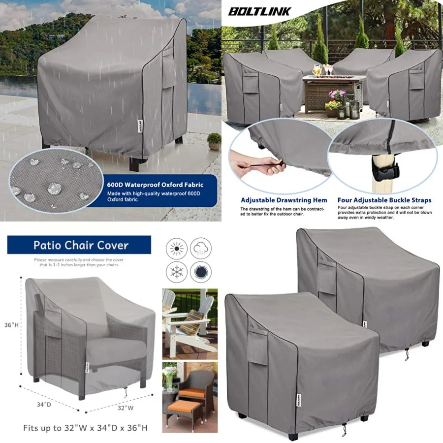 Outdoor Chair Covers Waterproof 2 Pack, Heavy Duty 600D Oxford Fabric with UV Protection, Adjustable Straps Air Vents, Fits 36H
Outdoor Chair Covers Waterproof 2 Pack, Heavy Duty 600D Oxford Fabric with UV Protection, Adjustable Straps Air Vents, Fits 36H
