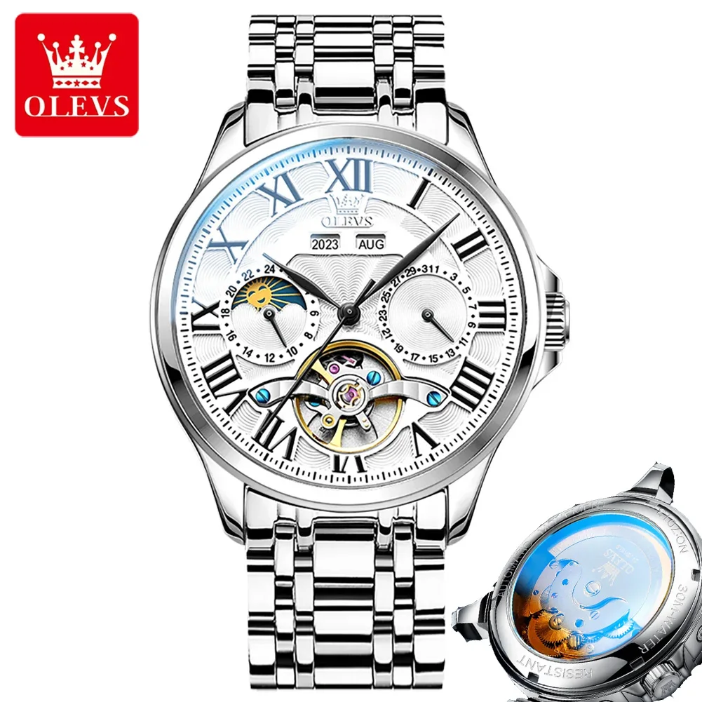 OLEVS 7013 Automatic Man Watch Fashion Skeleton Flywheel Roman Scale Moon Phase Luxury Brand Original Mechanical Watches for Men
OLEVS 7013 Automatic Man Watch Fashion Skeleton Flywheel Roman Scale Moon Phase Luxury Brand Original Mechanical Watches for Men
