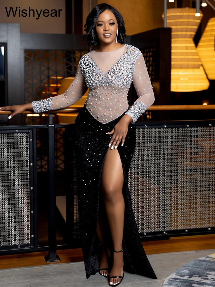 New Rhinestone Pearl Mesh See Though Patchwork Bodycon Evening Party Long Dresses Women O Neck Long Sleeve Slim Birthday Vestido
New Rhinestone Pearl Mesh See Though Patchwork Bodycon Evening Party Long Dresses Women O Neck Long Sleeve Slim Birthday Vestido
