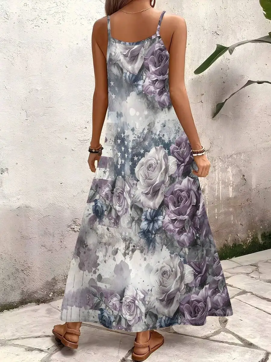 Purple Gray Floral Print Spaghetti Strap A-Line Maxi Dress For Women
Purple Gray Floral Print Spaghetti Strap A-Line Maxi Dress For Women
