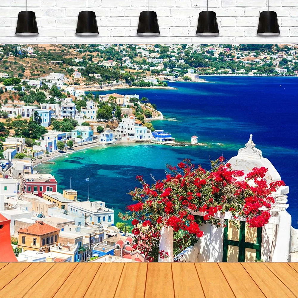 Photography Backdrop For Greece Coastal City Blue Sea Landscape Blossoming Flowers Famous Greece Santorini Island Background
Photography Backdrop For Greece Coastal City Blue Sea Landscape Blossoming Flowers Famous Greece Santorini Island Background